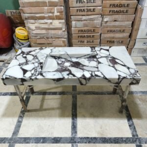 Calacatta Brown Monet Marble Sink – Wall Mounted or Vanity Stone Basin with Ramp Drain