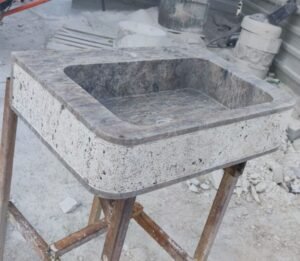 Handcrafted Travertine Marble Sink: Round Corner Farmhouse Vanity