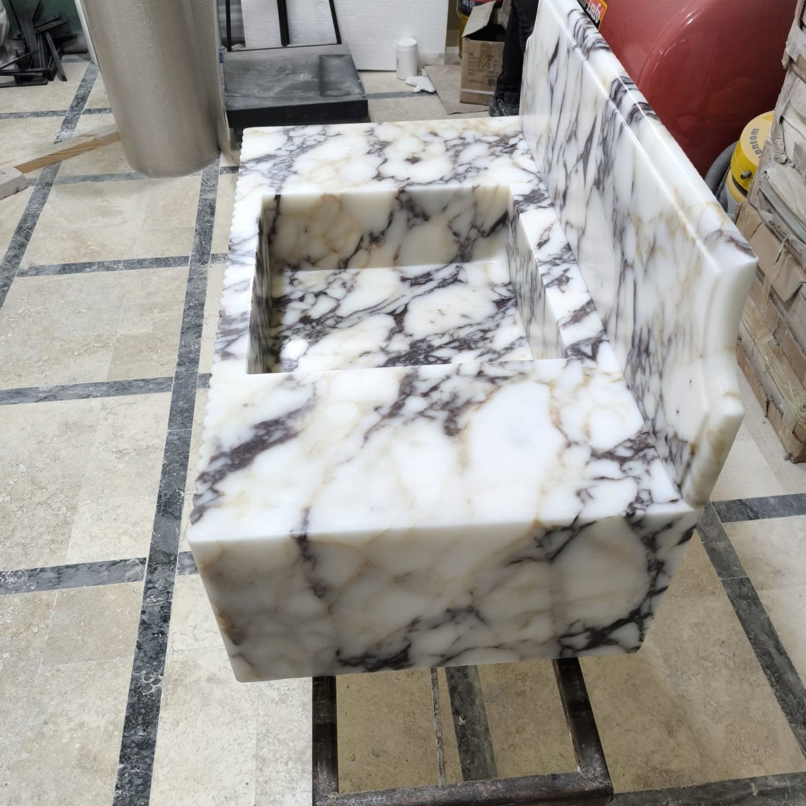 Hand-Carved Calacatta Viola Marble Sink: Fluted Front, Wall Mounted - Image 7