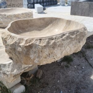 Travertine Vessel Sink: Rustic Farmhouse Bathroom Basin, Handcrafted Stone