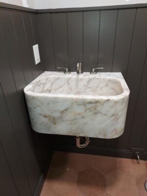 Hand Carved Calacatta Gold Marble Sink: Polished Rectangular Vanity Basin