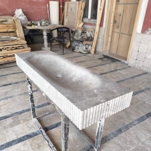 Tundra Gray Marble Vanity Sink: Rustic Powder Room Countertop (16"x47"x4")