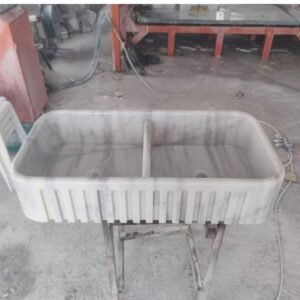 Carrara Marble Wall Mount Sink: Fluted Apron, Farmhouse Bathroom Vanity