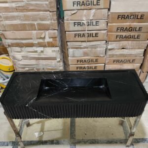 Nero Marquina Black Marble Sink: Fluted Front Wall-Mounted Vanity