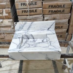 Hand Carved Lilac Marble Vanity Sink: Wall Mounted Stone Vessel