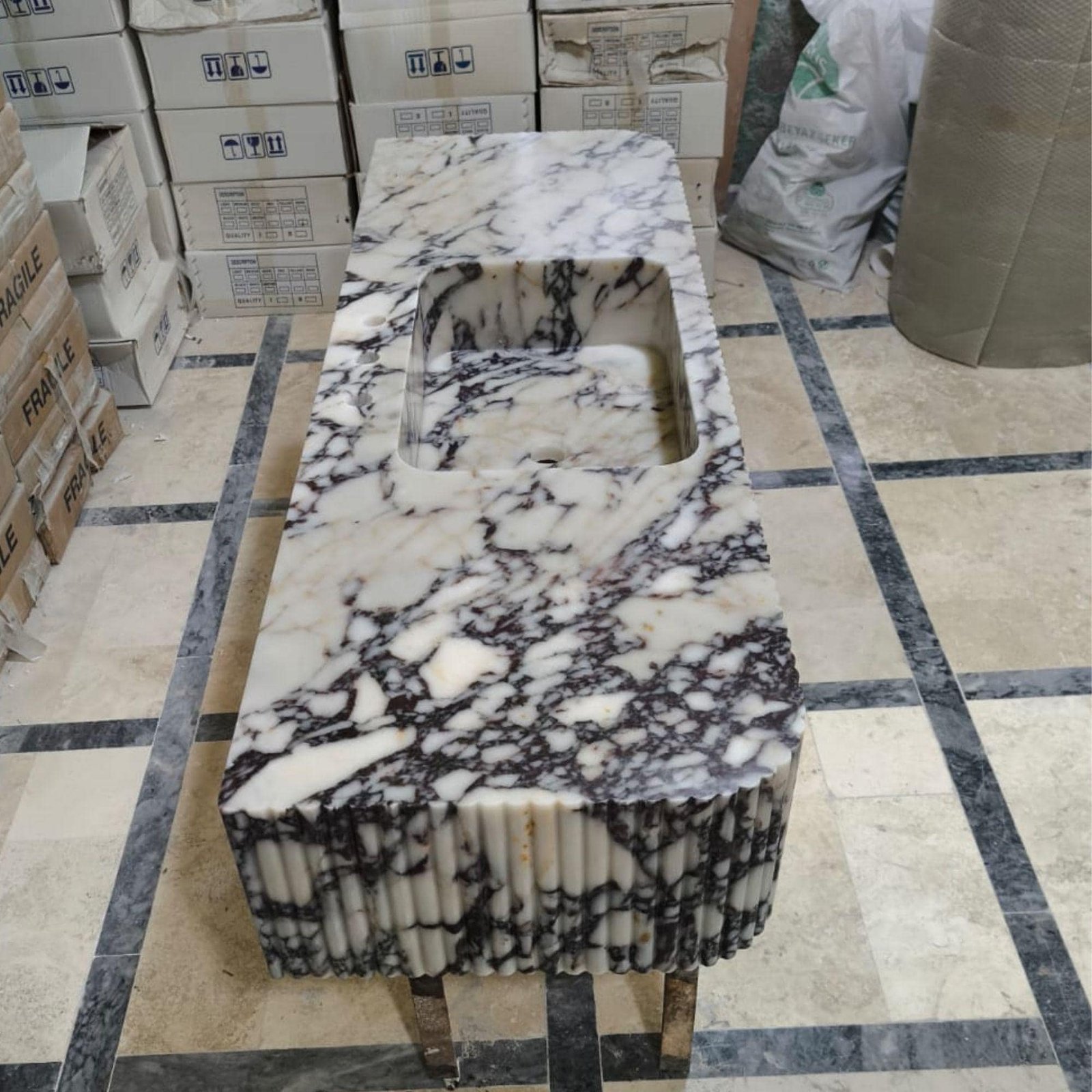 Calacatta Viola Marble Sink: Custom Wall Mounted Vanity - Image 4