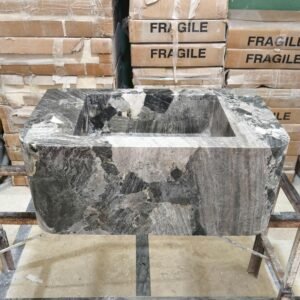 Handcrafted Grey Marble Wall Mount Sink: Bathroom Vanity Basin (19x30x12)