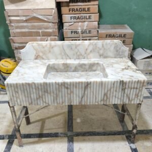 Calacatta Gold Marble Wall-Mounted Sink: Handcrafted Floating Vanity, 48"