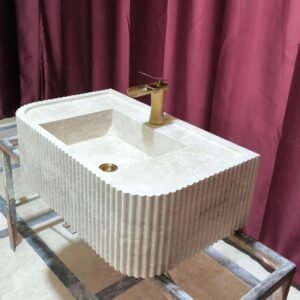 Rustic Fluted Travertine Marble Sink: Wall Mounted Stone Vessel