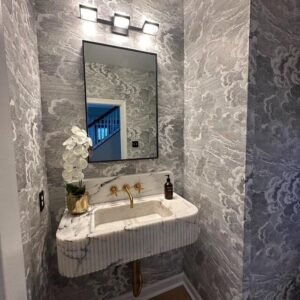 Handcrafted Lilac Marble Wall-Mounted Sink: 48" Vanity with Backsplash