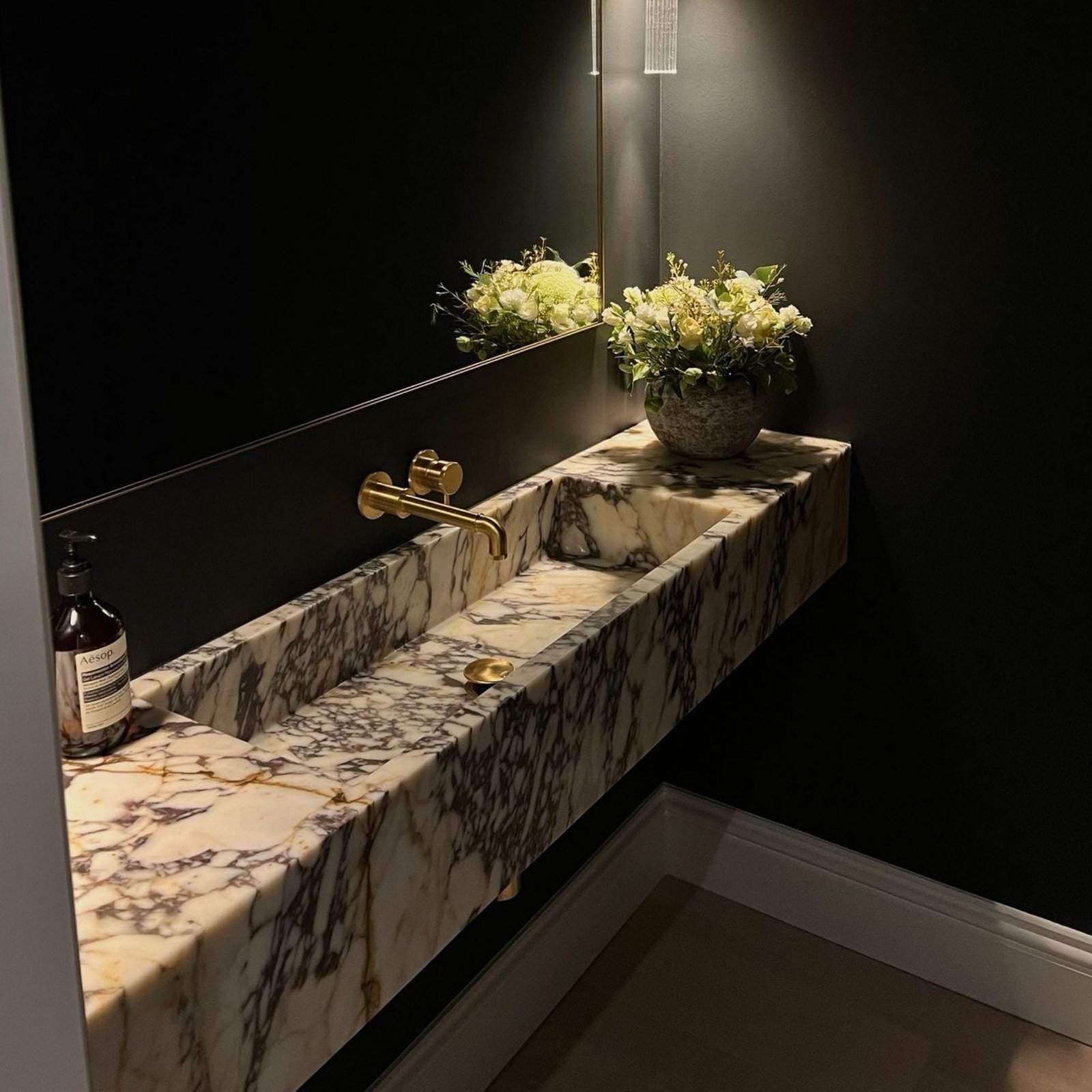 Calacatta Viola Marble Wall-Mounted Sink: Custom Stone Vanity