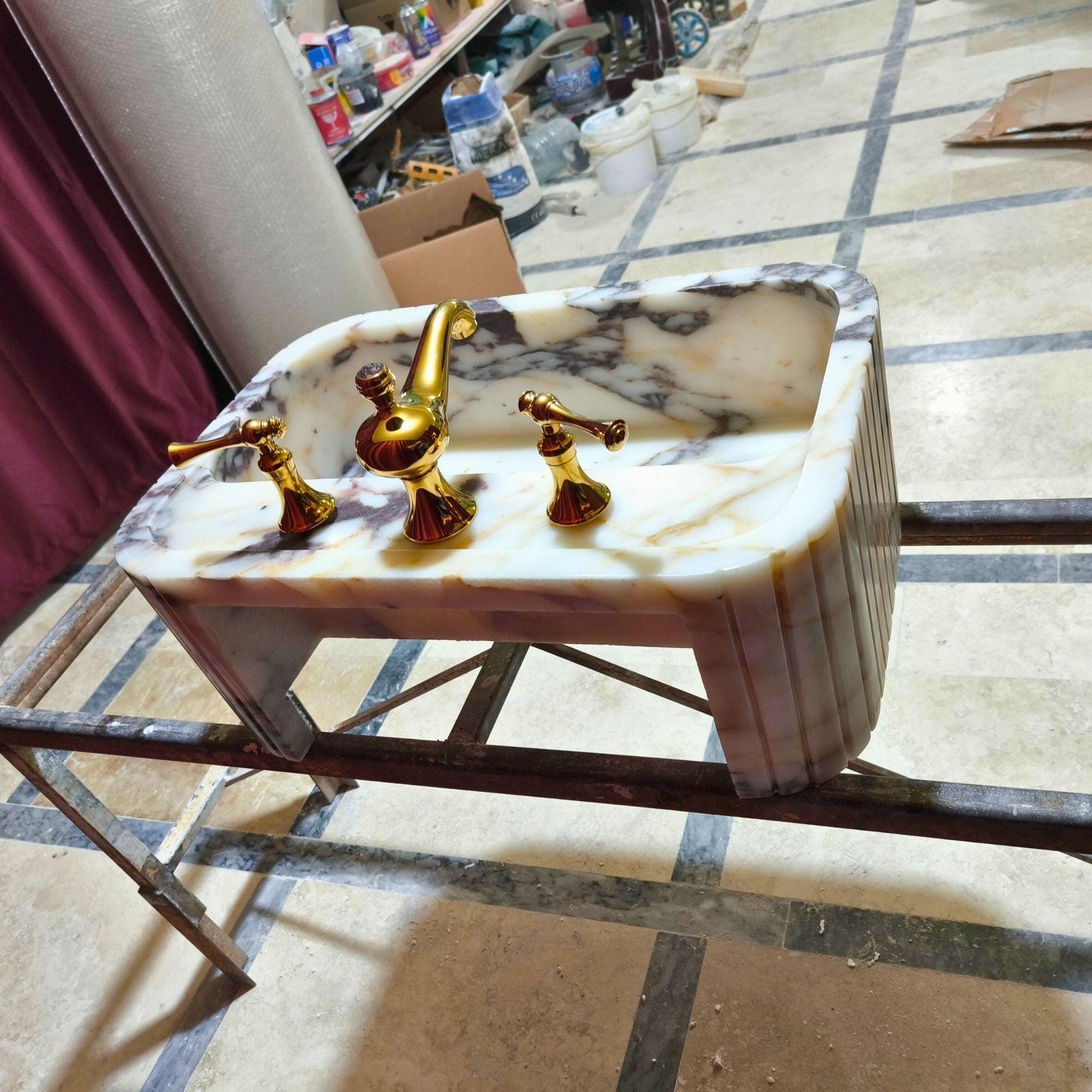 Calacatta Viola Marble Sink: Ribbed Farmhouse Bathroom Vanity - Image 9