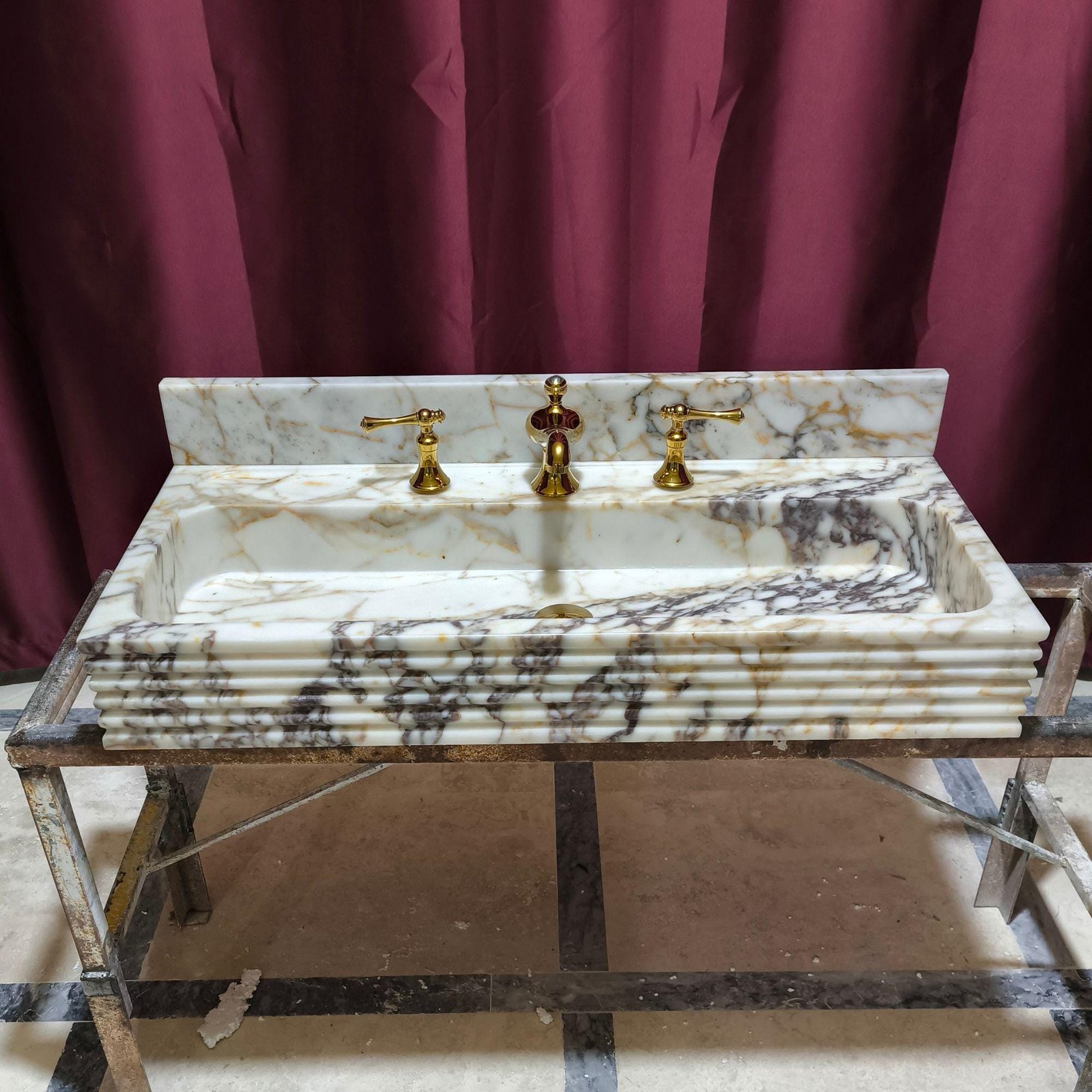 Handcrafted Calacatta Viola Marble Sink: Wall-Mounted Stone Vessel (16"x36"x5") - Image 3
