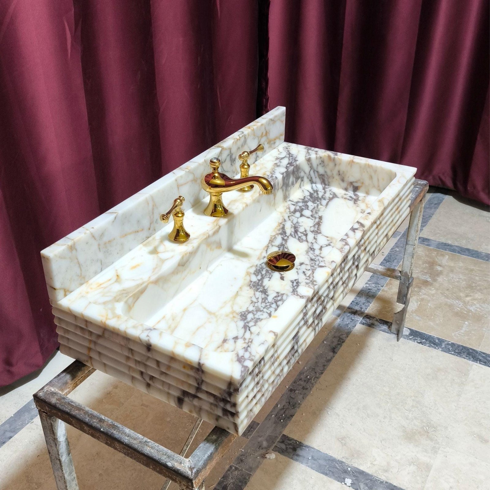Handcrafted Calacatta Viola Marble Sink: Wall-Mounted Stone Vessel (16"x36"x5") - Image 2