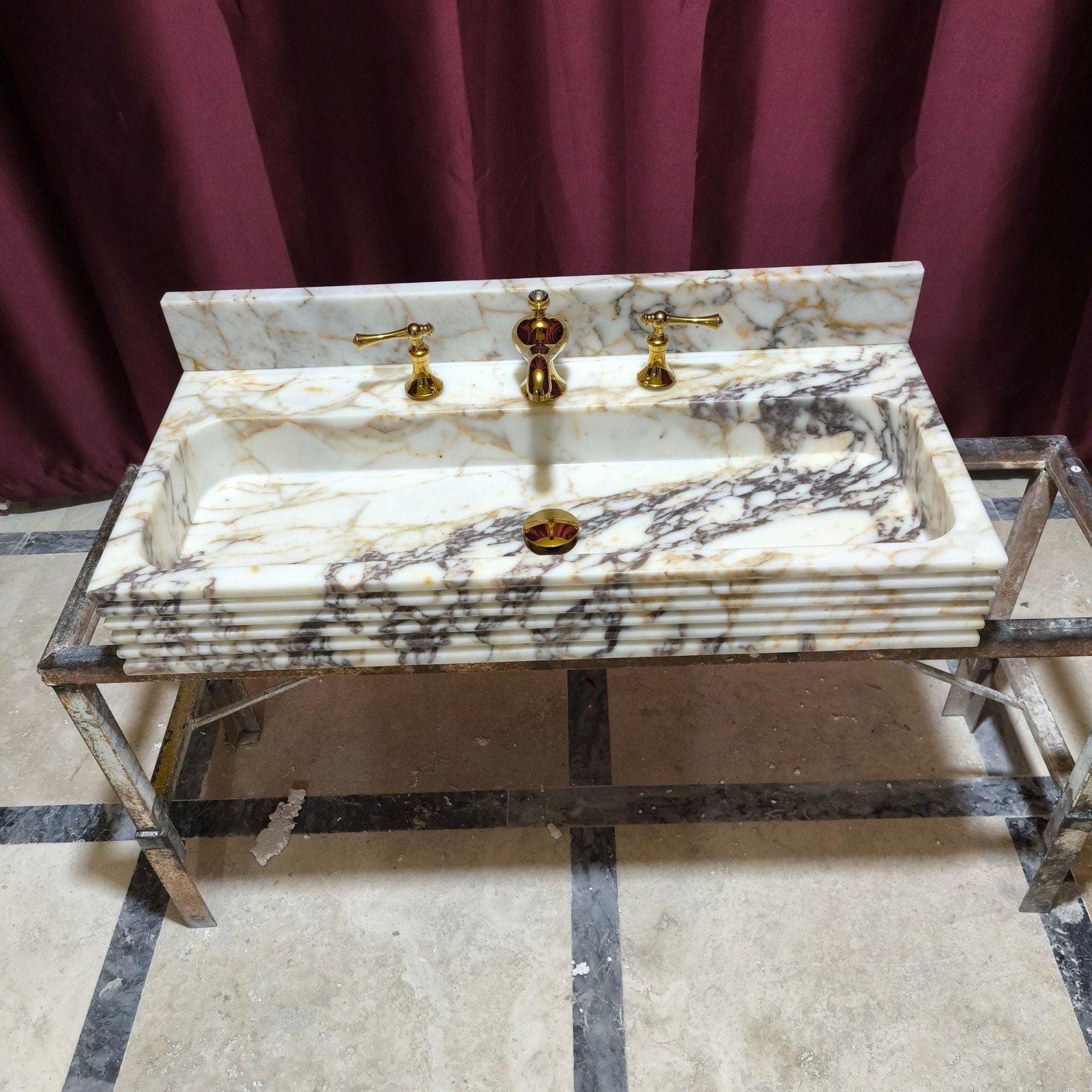 Handcrafted Calacatta Viola Marble Sink: Wall-Mounted Stone Vessel (16"x36"x5") - Image 7