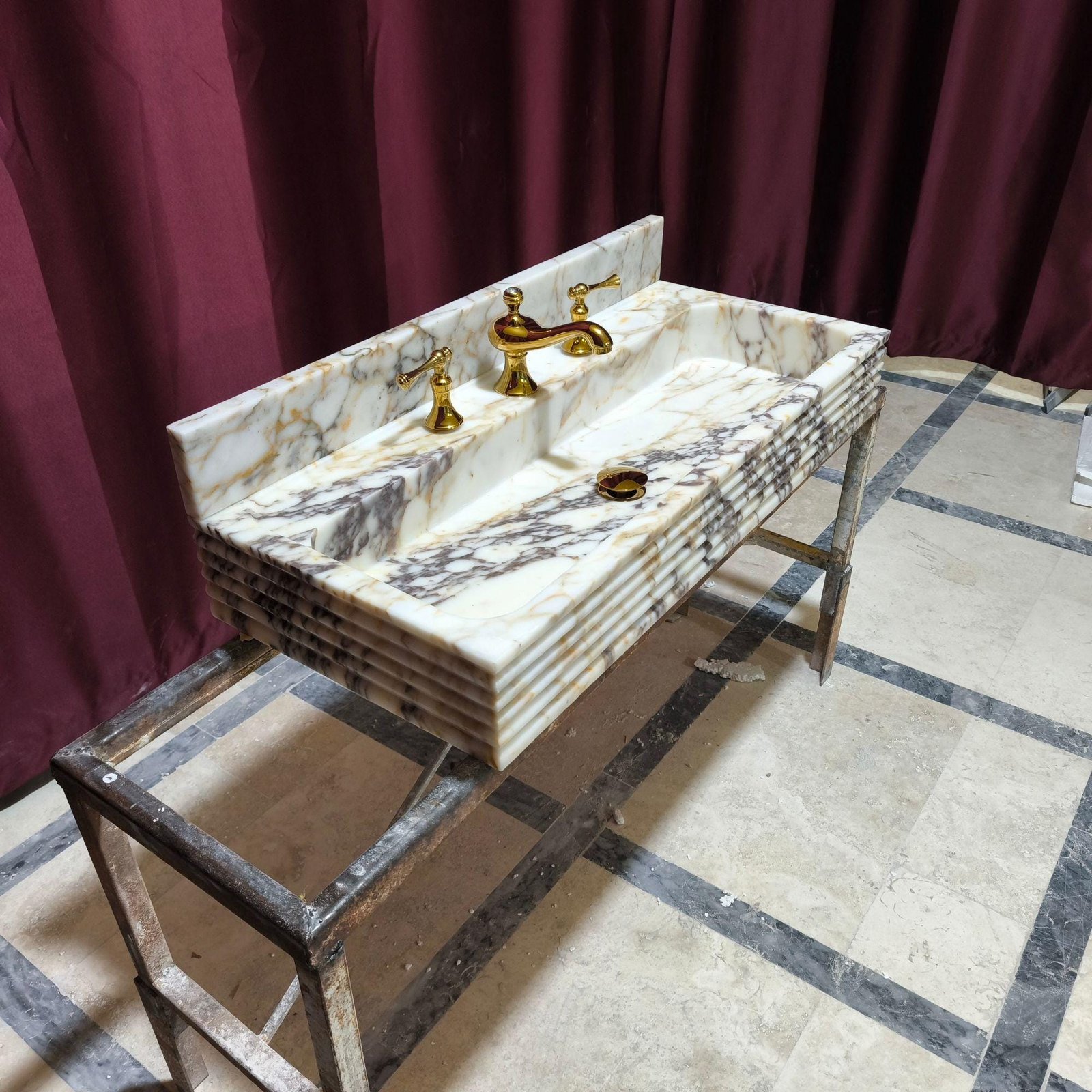 Handcrafted Calacatta Viola Marble Sink: Wall-Mounted Stone Vessel (16"x36"x5") - Image 6