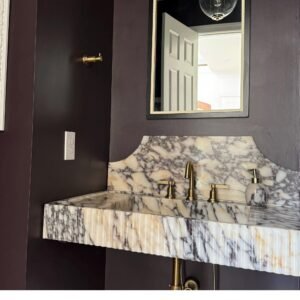 Handcrafted Calacatta Viola Marble Sink: Wall Mount Stone Vanity