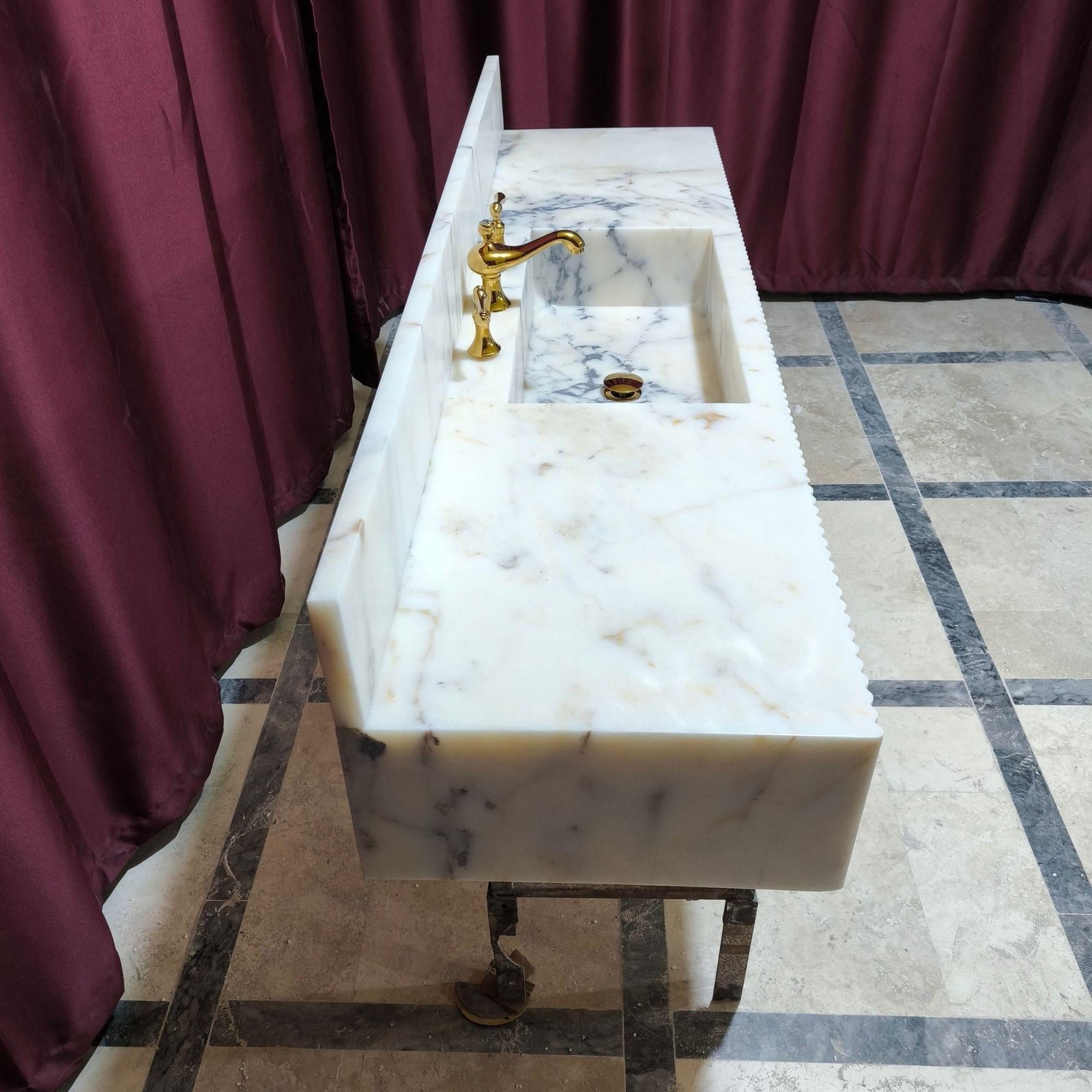 Calacatta Gold Marble Wall Mounted Sink Large Bathroom Vanity with Backsplash - Image 5