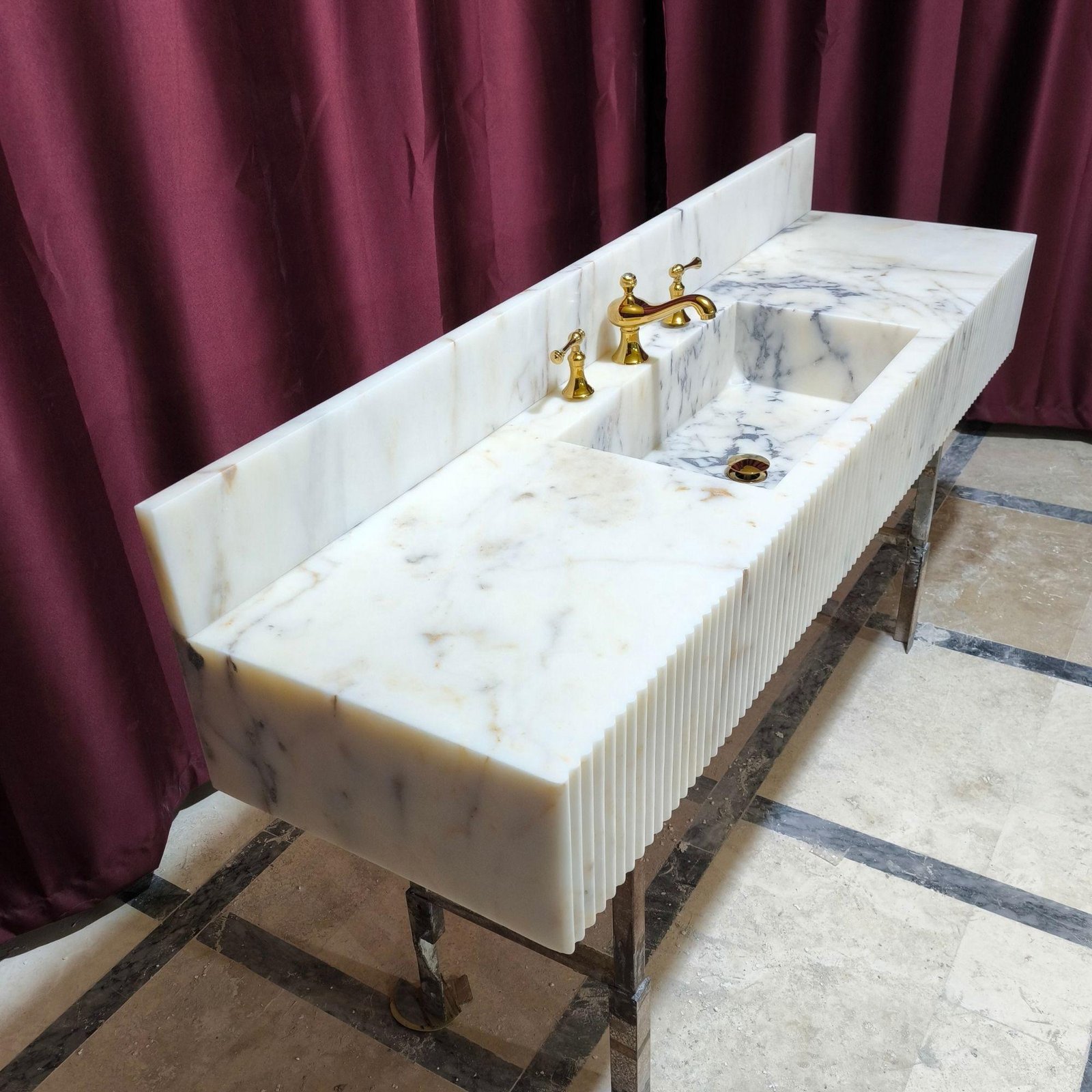 Calacatta Gold Marble Wall Mounted Sink Large Bathroom Vanity with Backsplash - Image 4