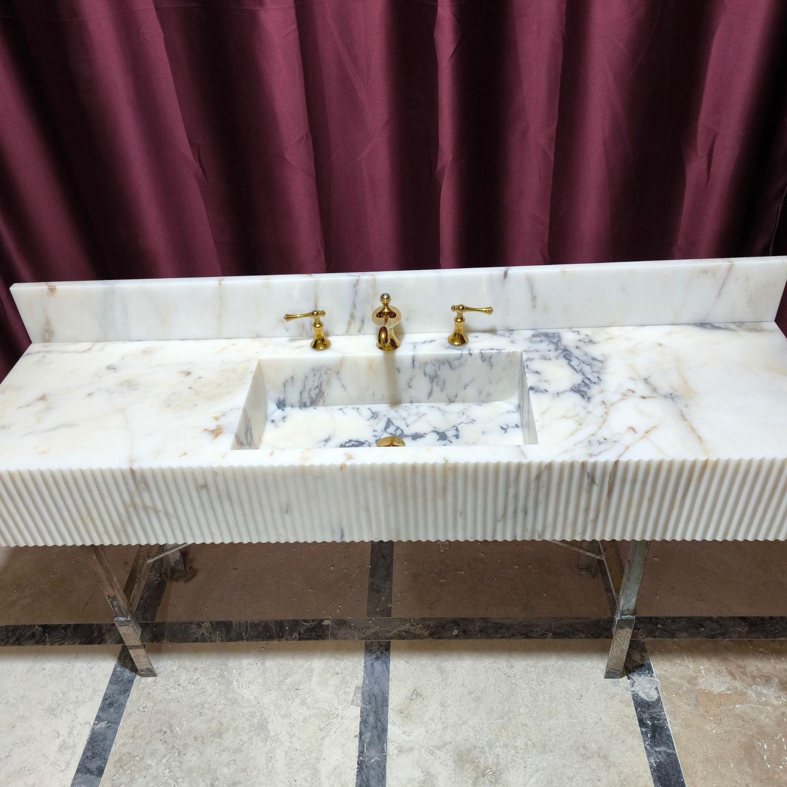 Calacatta Gold Marble Wall Mounted Sink Large Bathroom Vanity with Backsplash - Image 7