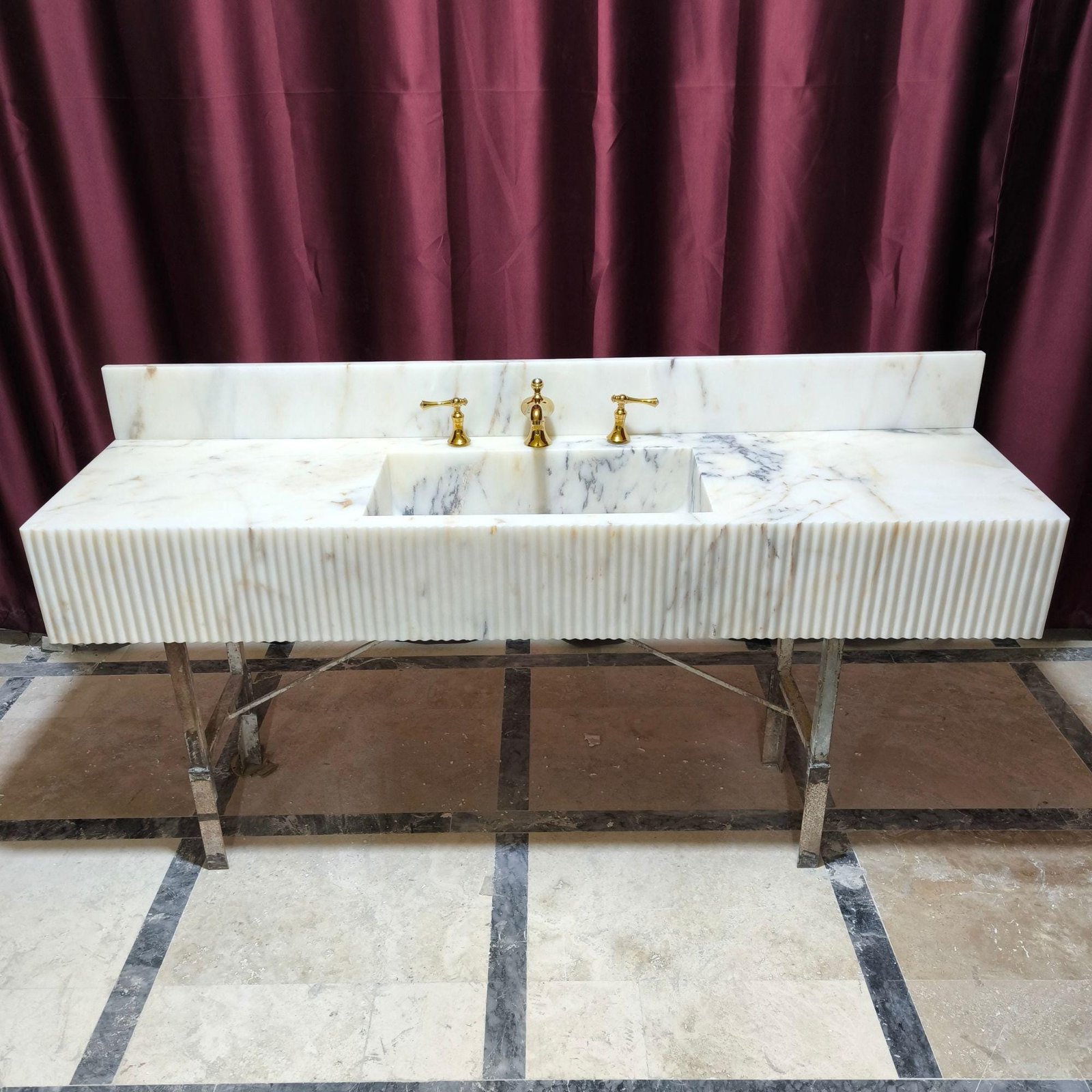 Calacatta Gold Marble Wall Mounted Sink Large Bathroom Vanity with Backsplash - Image 2