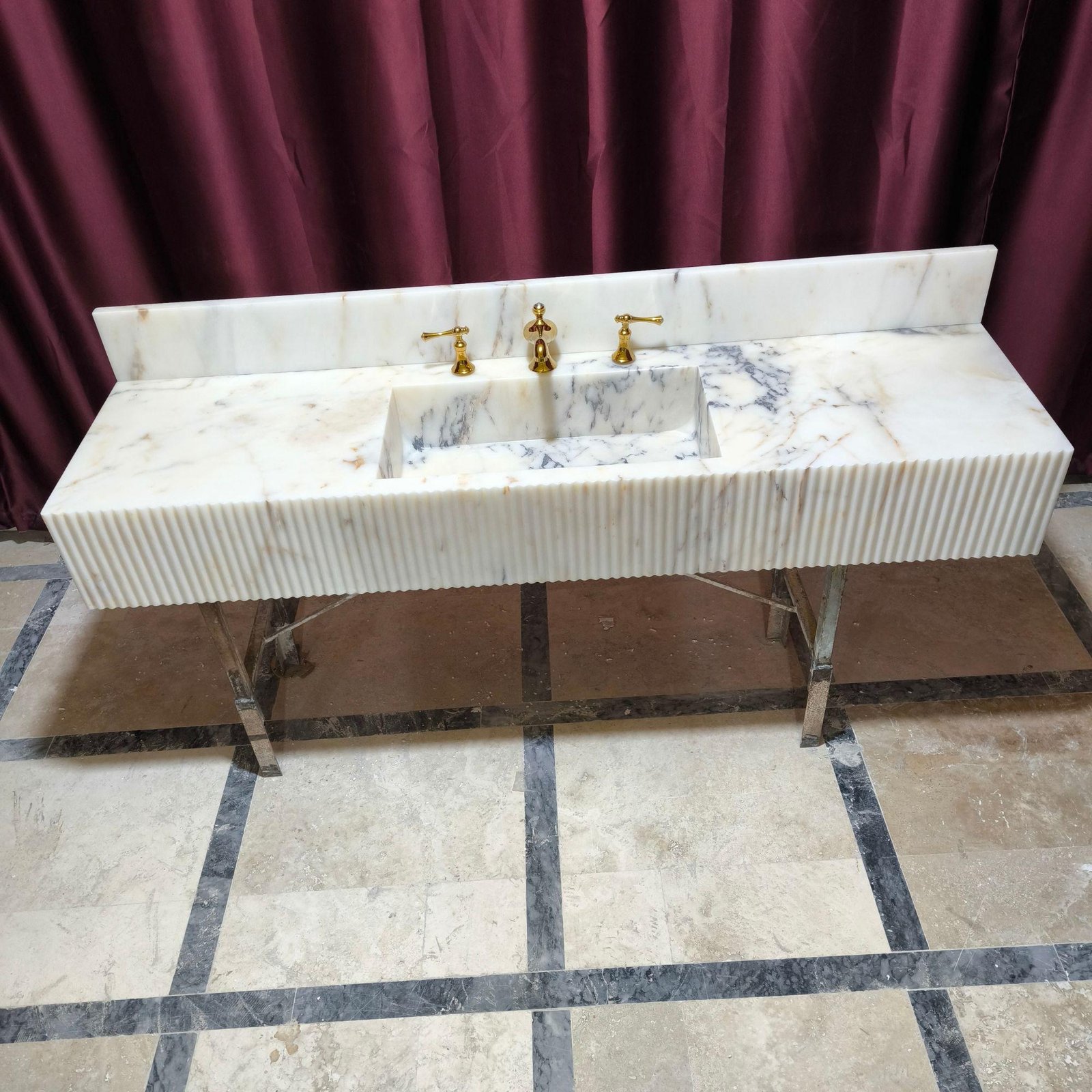 Calacatta Gold Marble Wall Mounted Sink Large Bathroom Vanity with Backsplash - Image 8