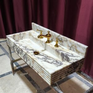 Handcrafted Calacatta Viola Marble Sink: Wall-Mounted Stone Vessel (16"x36"x5")