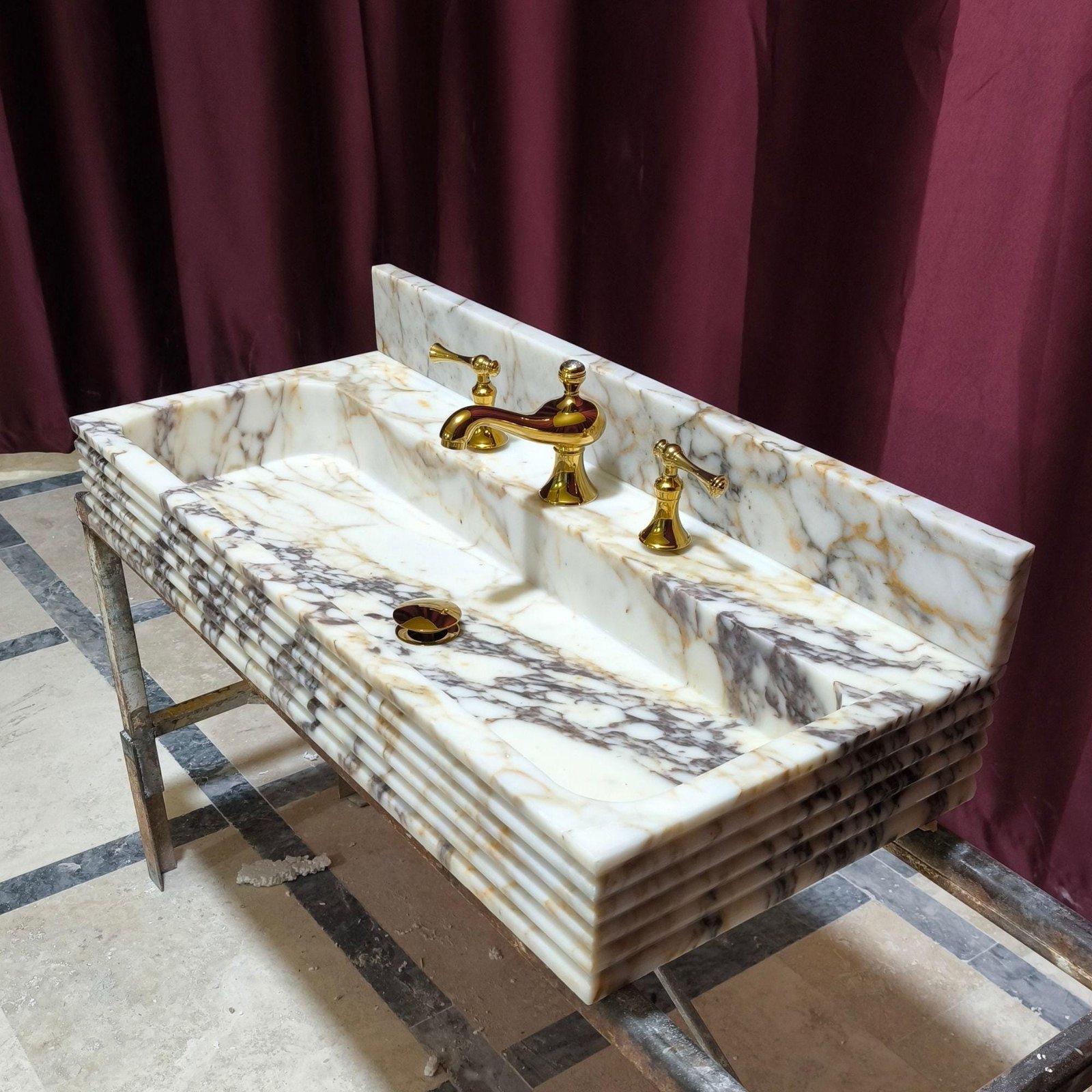 Handcrafted Calacatta Viola Marble Sink: Wall-Mounted Stone Vessel (16"x36"x5")