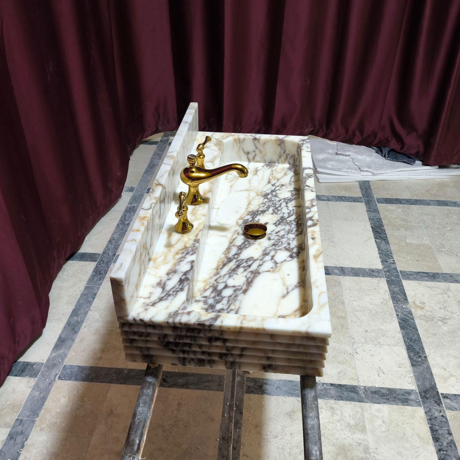 Handcrafted Calacatta Viola Marble Sink: Wall-Mounted Stone Vessel (16"x36"x5") - Image 5