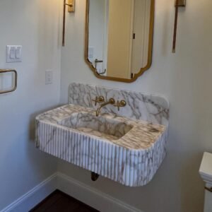 Calacatta Gold Marble Floating Sink with Backsplash - Honed Finish