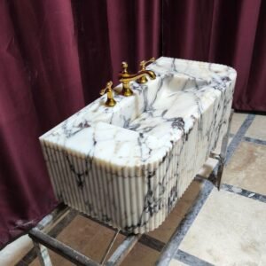 Calacatta Viola Marble Sink: Ribbed Wall Mounted Floating Vanity