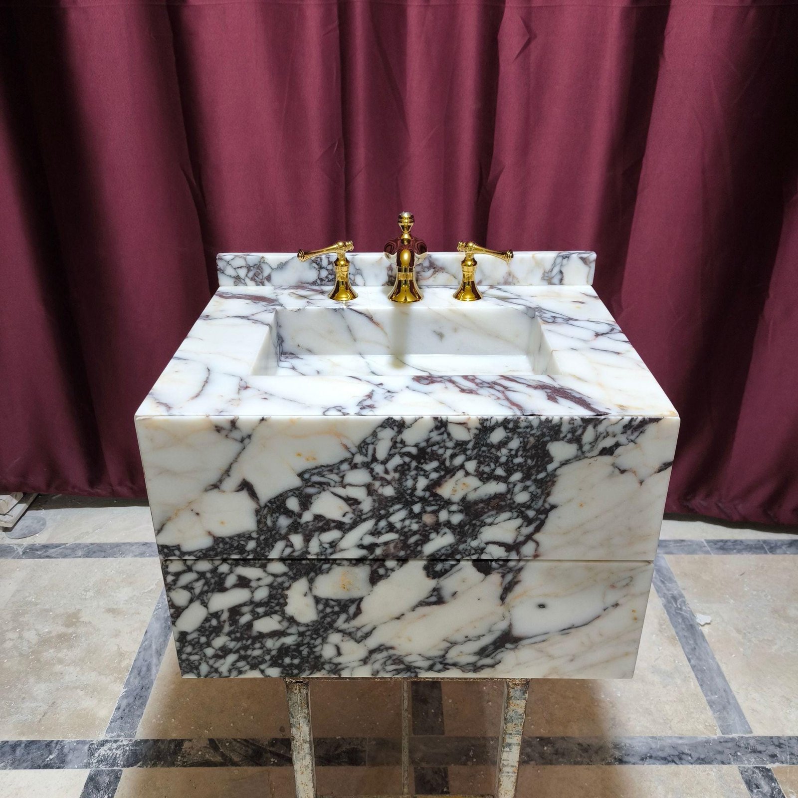 Calacatta Marble Bathroom Vanity: Freestanding Sink with Drawers (18x24x16"" )