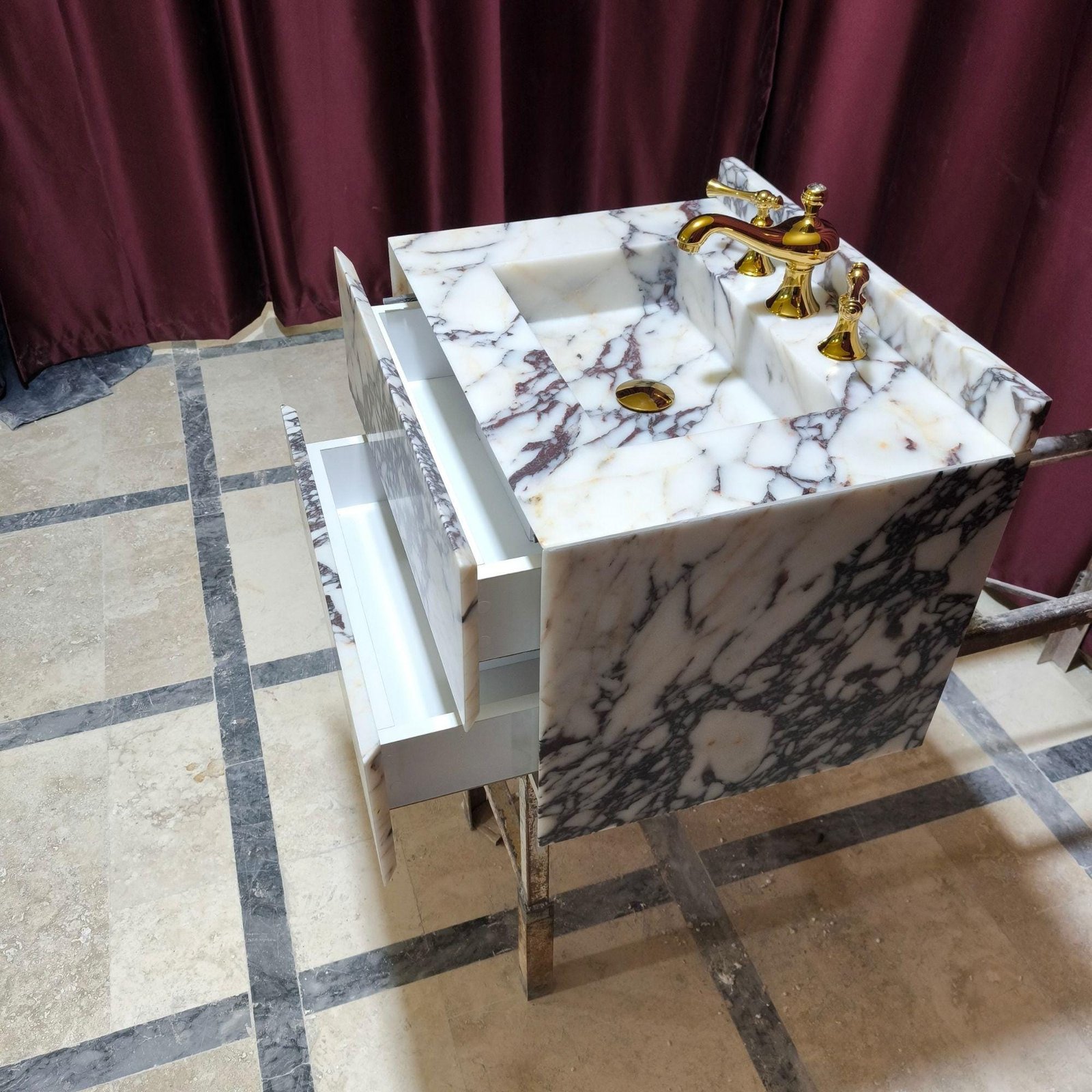 Calacatta Marble Bathroom Vanity: Freestanding Sink with Drawers (18x24x16"" ) - Image 6