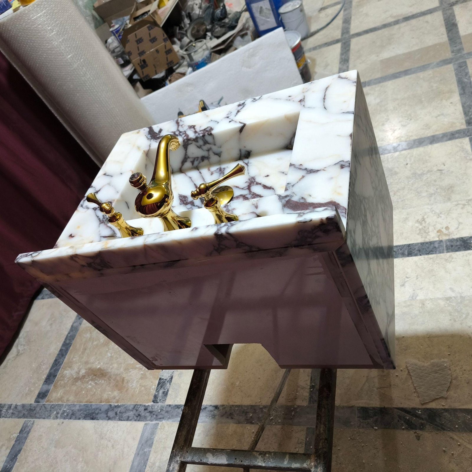 Calacatta Marble Bathroom Vanity: Freestanding Sink with Drawers (18x24x16"" ) - Image 9