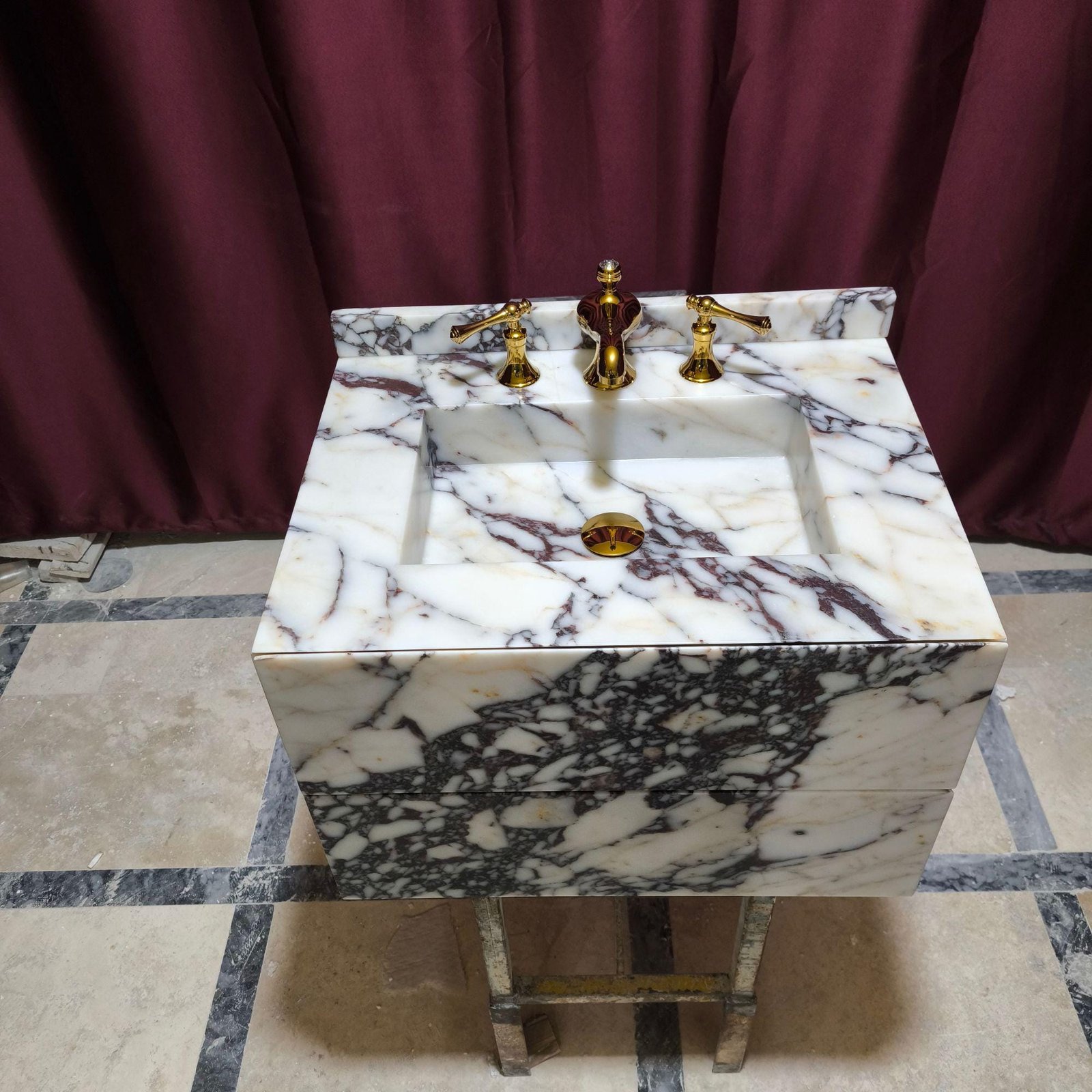 Calacatta Marble Bathroom Vanity: Freestanding Sink with Drawers (18x24x16"" ) - Image 3