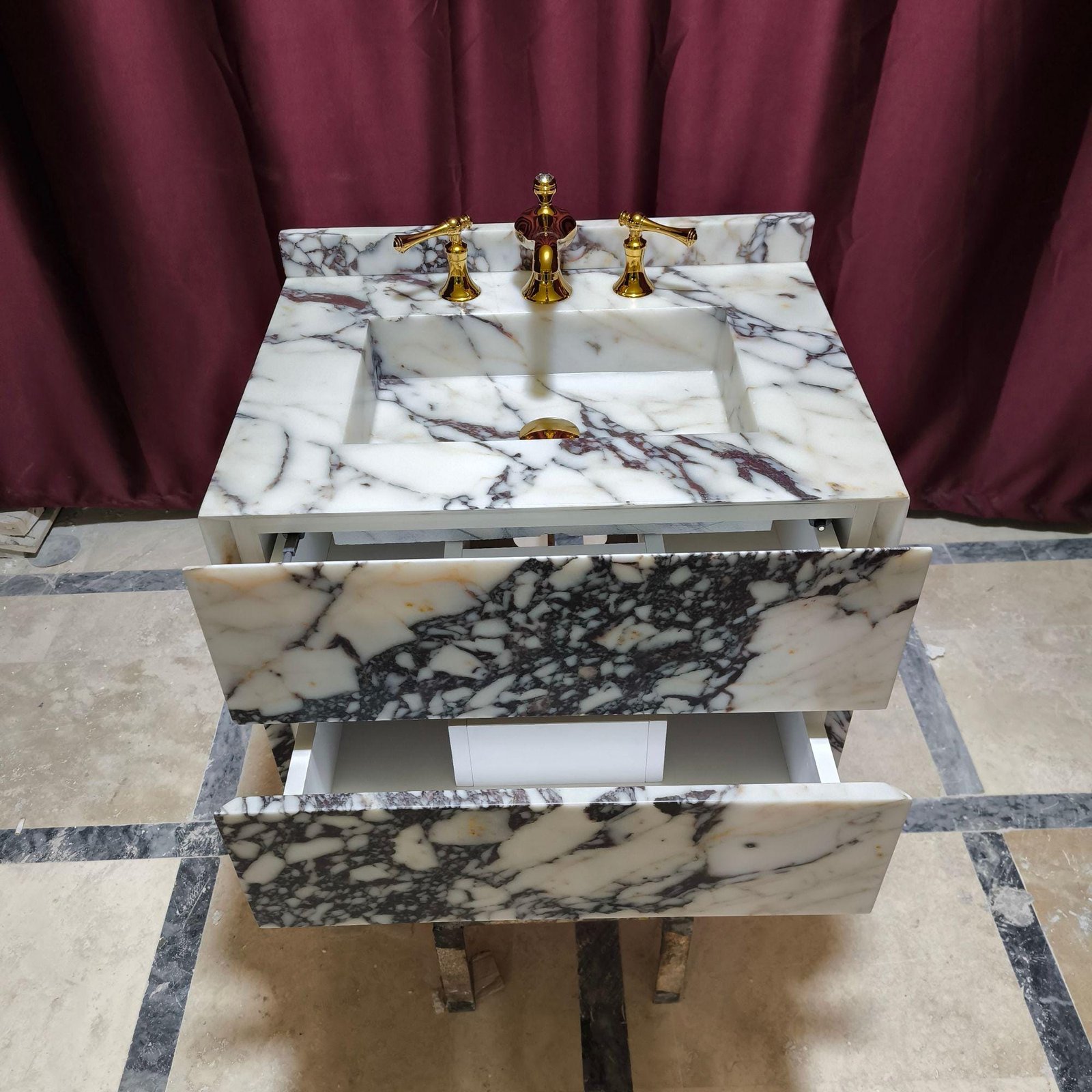 Calacatta Marble Bathroom Vanity: Freestanding Sink with Drawers (18x24x16"" ) - Image 5
