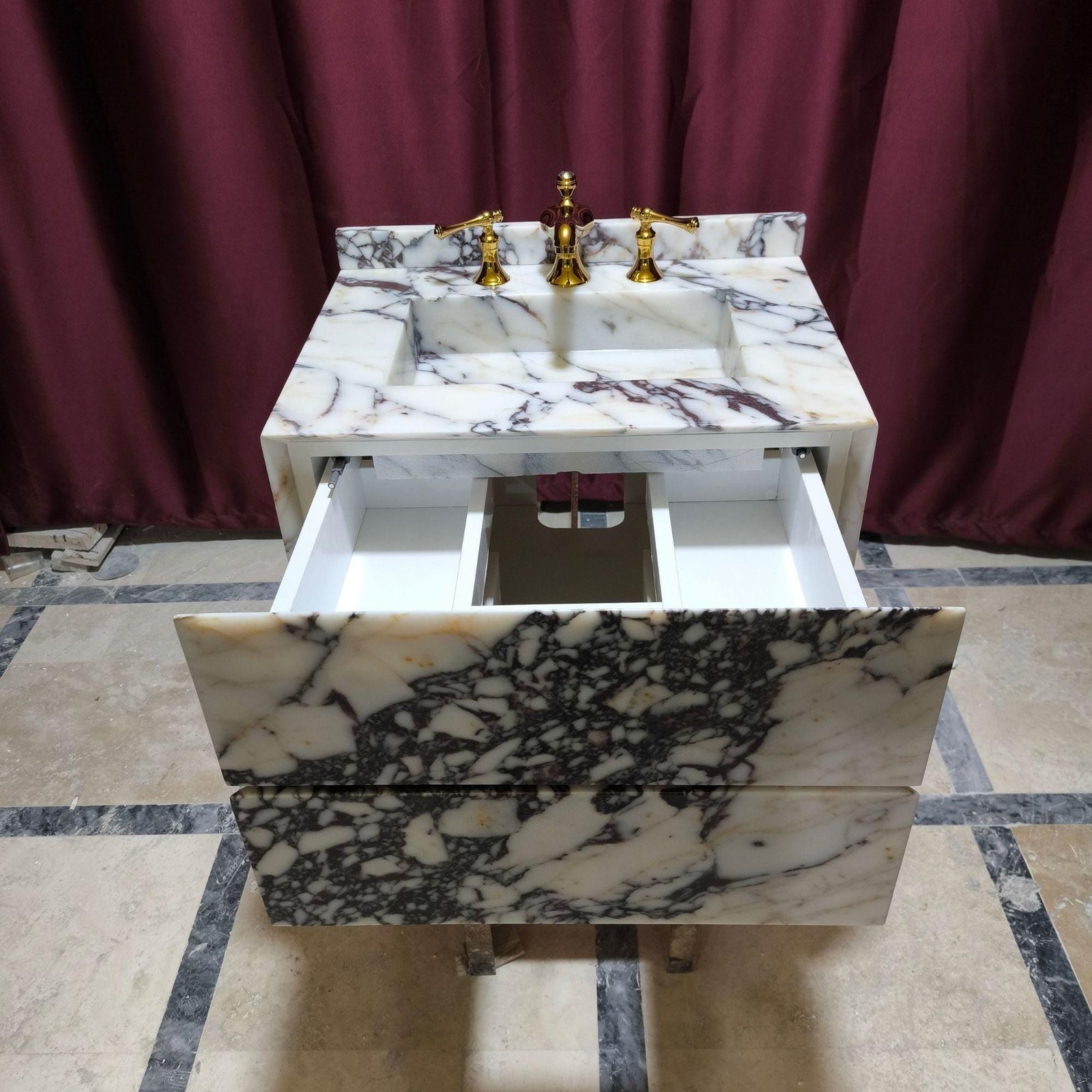 Calacatta Marble Bathroom Vanity: Freestanding Sink with Drawers (18x24x16"" ) - Image 7