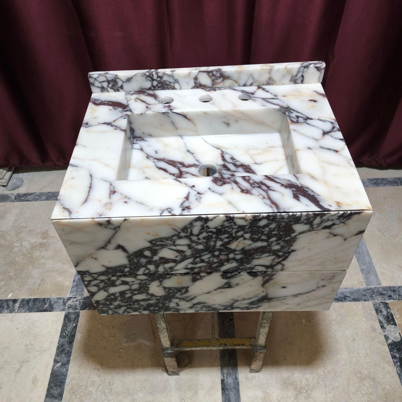 Calacatta Marble Bathroom Vanity: Freestanding Sink with Drawers (18x24x16"" ) - Image 8