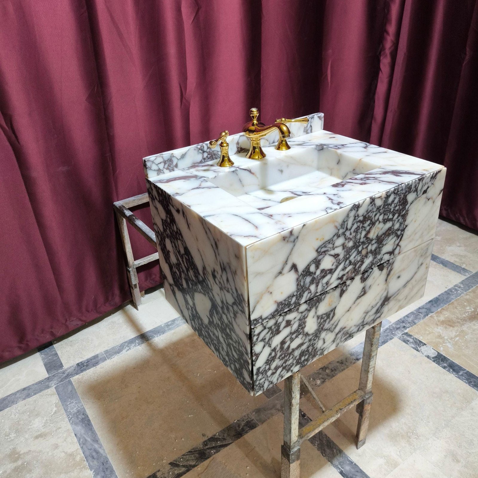 Calacatta Marble Bathroom Vanity: Freestanding Sink with Drawers (18x24x16"" ) - Image 2