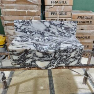 Calacatta Viola Marble Sink: Rectangle Bathroom Vanity Basin with Backsplash