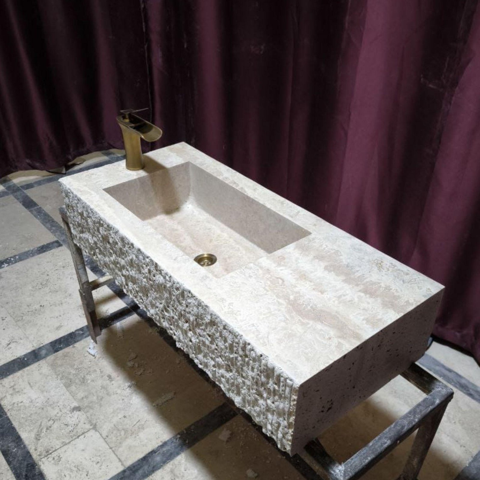 Natural Travertine Wall Mount Sink: Blasted Stone Design, Modern Bathroom Vanity - Image 3