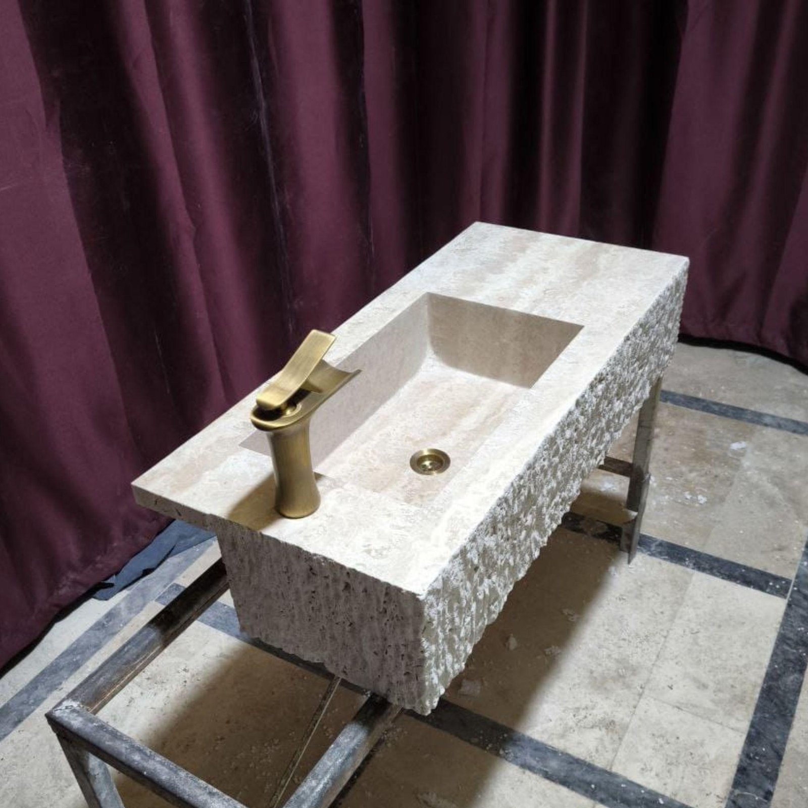 Natural Travertine Wall Mount Sink: Blasted Stone Design, Modern Bathroom Vanity - Image 6