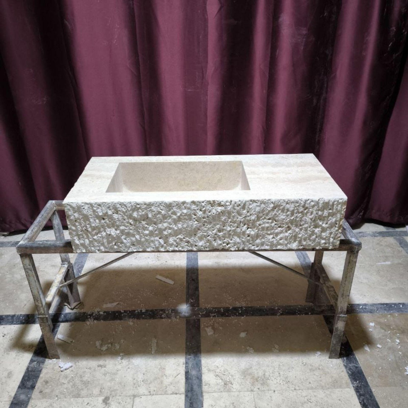 Natural Travertine Wall Mount Sink: Blasted Stone Design, Modern Bathroom Vanity - Image 5