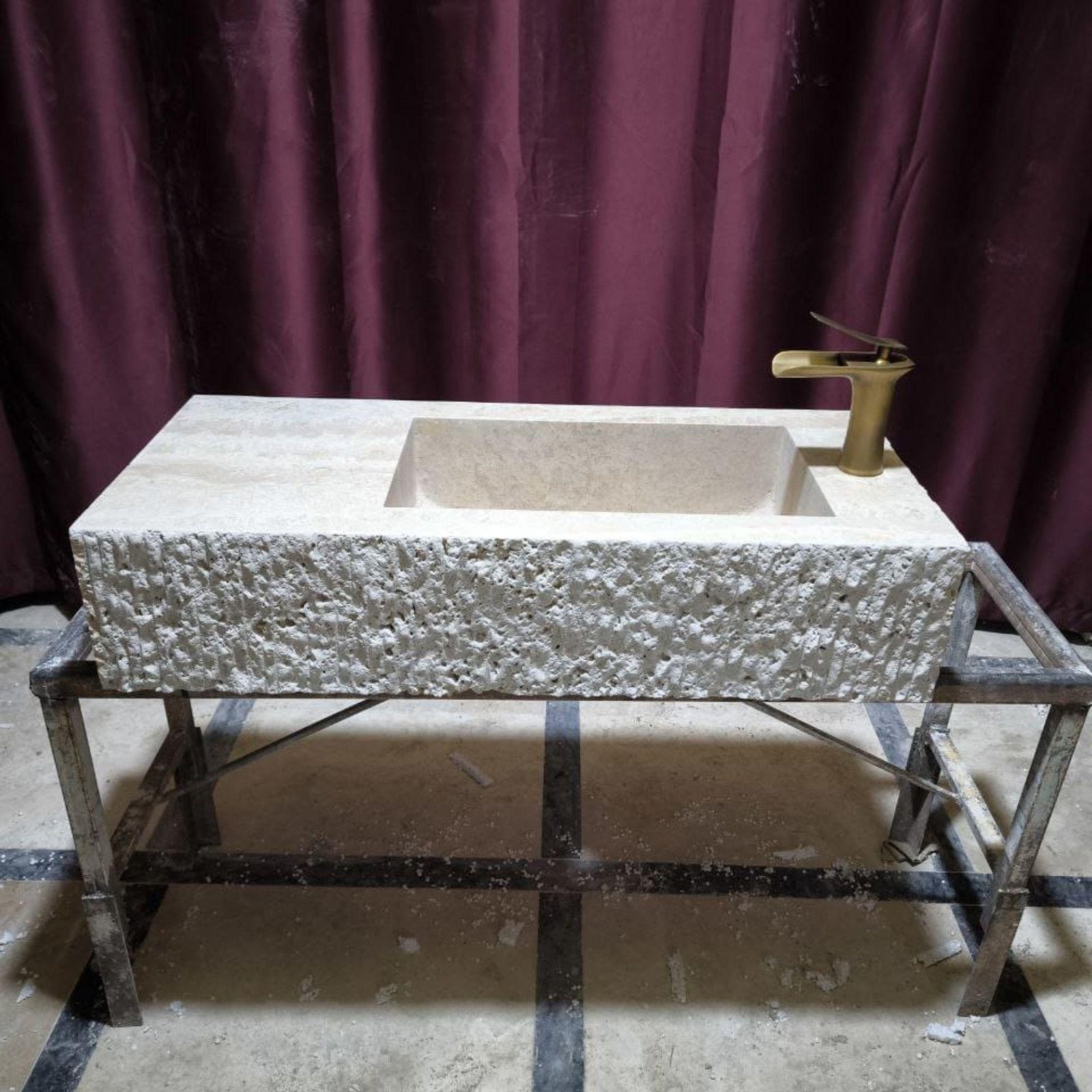 Natural Travertine Wall Mount Sink: Blasted Stone Design, Modern Bathroom Vanity - Image 7