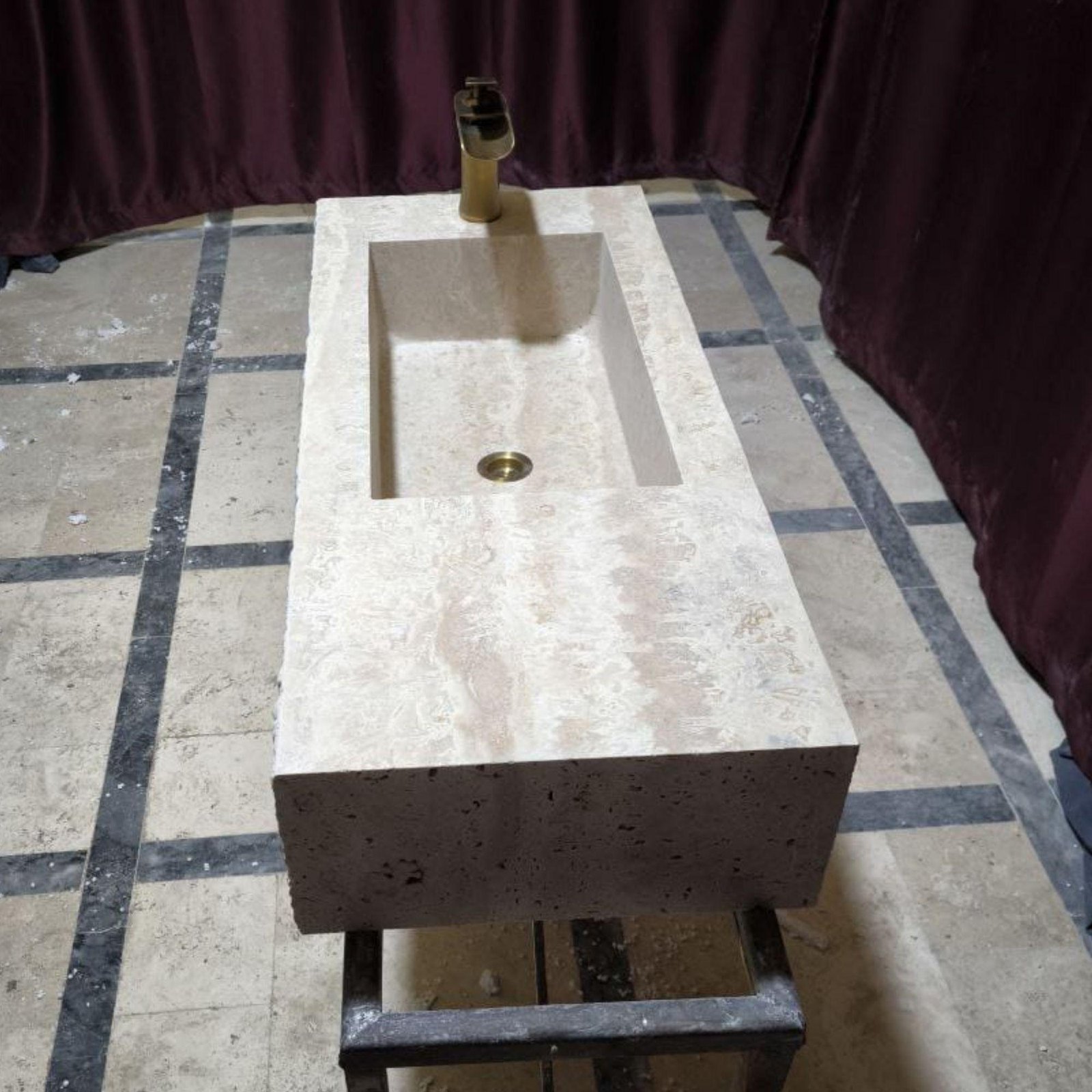 Natural Travertine Wall Mount Sink: Blasted Stone Design, Modern Bathroom Vanity - Image 8