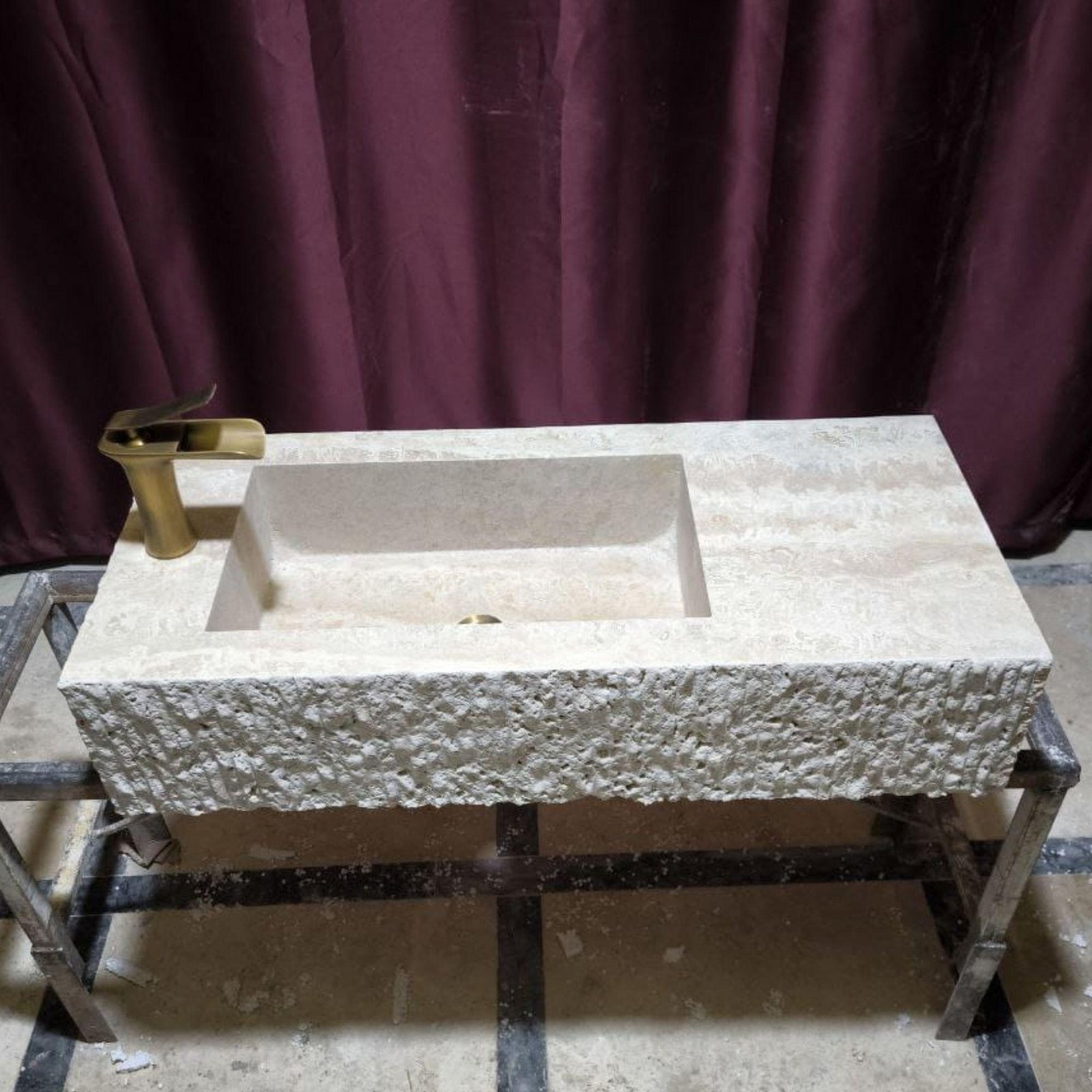 Natural Travertine Wall Mount Sink: Blasted Stone Design, Modern Bathroom Vanity - Image 4