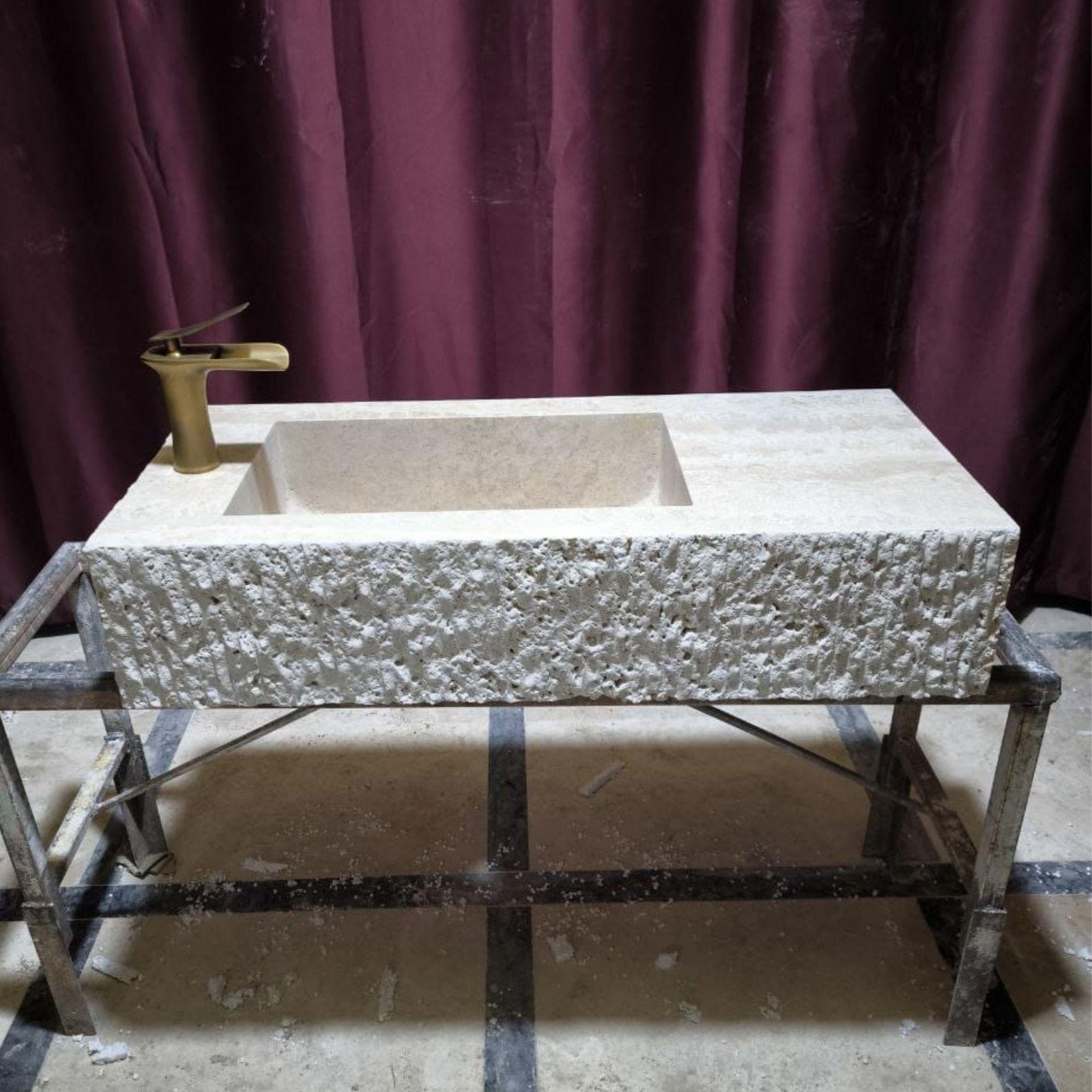 Natural Travertine Wall Mount Sink: Blasted Stone Design, Modern Bathroom Vanity - Image 2