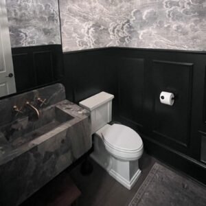 Gray Marble Bathroom Sink: Rectangular Vanity Basin with Backsplash