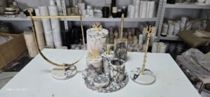 Handmade Marble Bathroom Accessory Set: Gold/Silver Finish