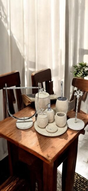 Luxury Travertine Bathroom Accessories Set: Minimalist Spa Decor